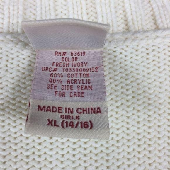 VTG FADED GLORY GIRLS VNECK CABLE KNIT CREME SWEATER XL 14/16 - Picture 8 of 8